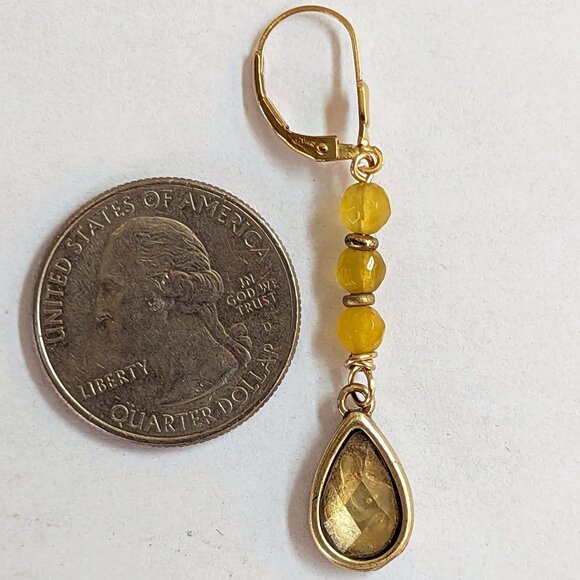 Art Deco 14k Gold Filled Yellow Citrine Teardrop Dangle Earrings - Picture 2 of 2